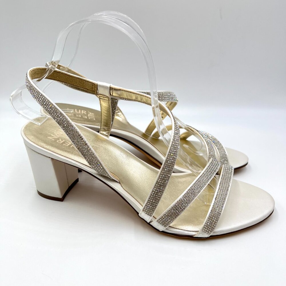 Naturalizer Womens Size 10 Vannessa‎ 2 White Sparkly Dress Sandals Heels Shoes